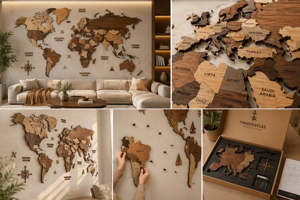 3D Wooden World Map
