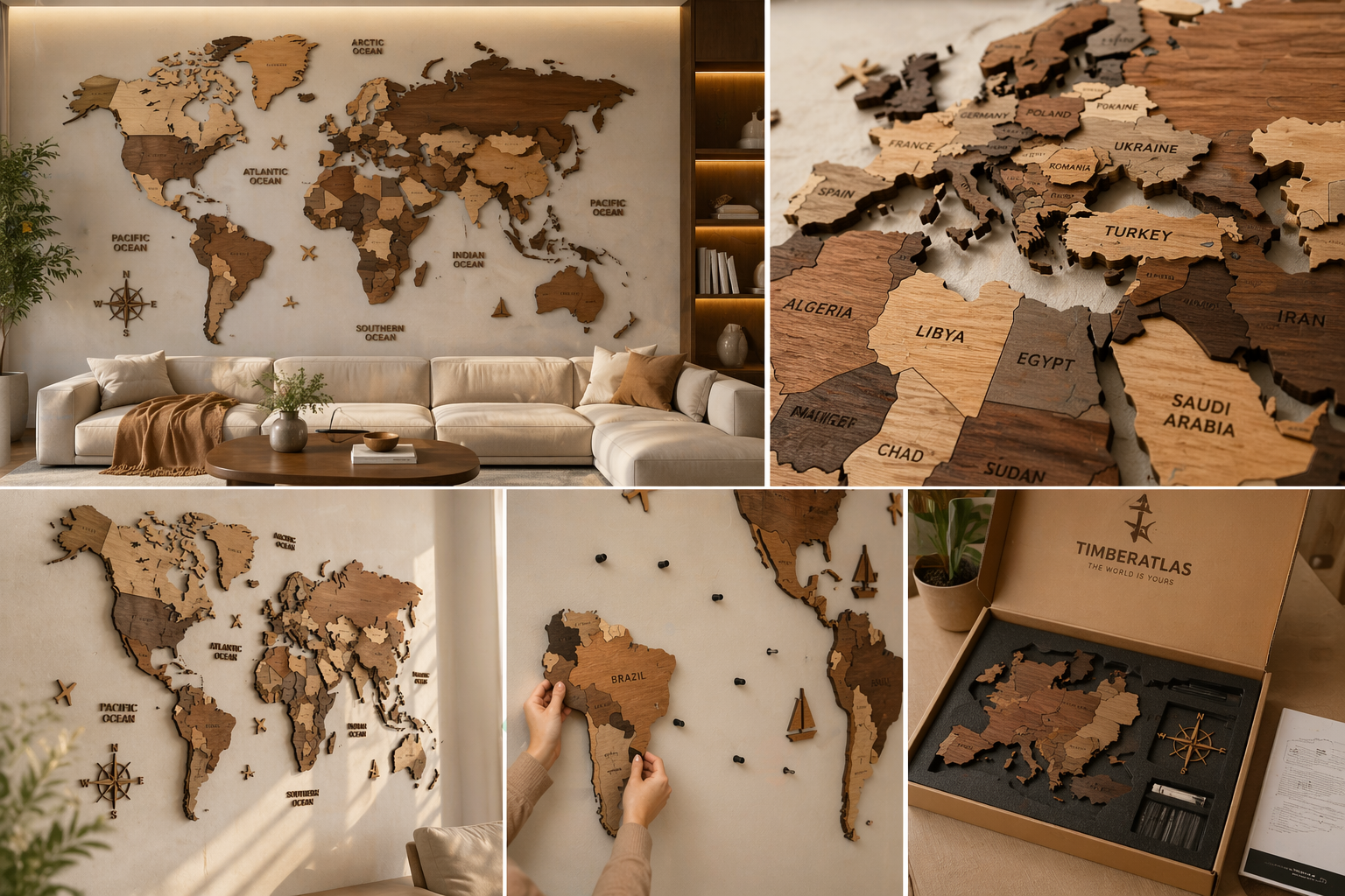 3D Wooden World Map