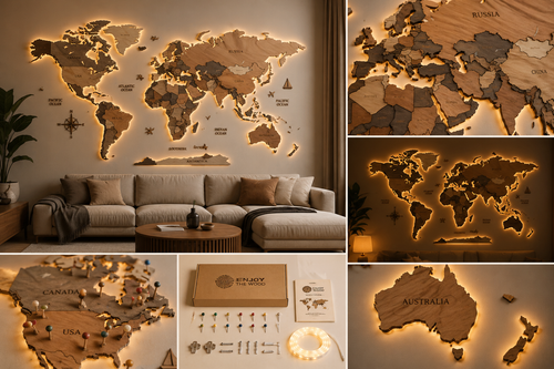 3D Wooden World Map – Premium Edition