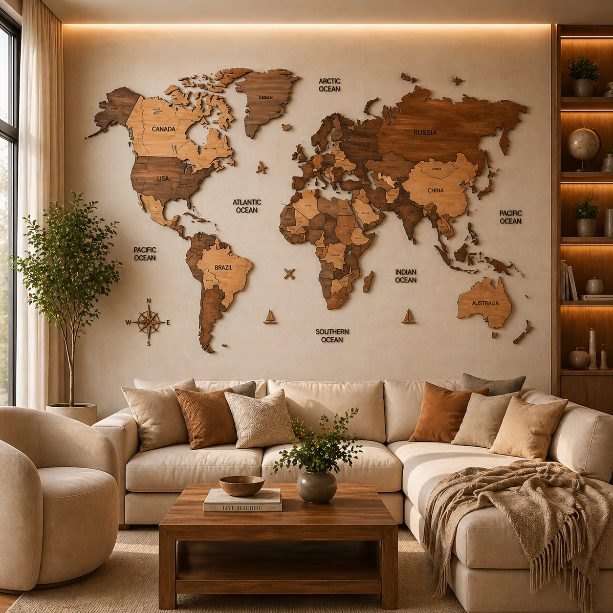 3D Wooden World Map