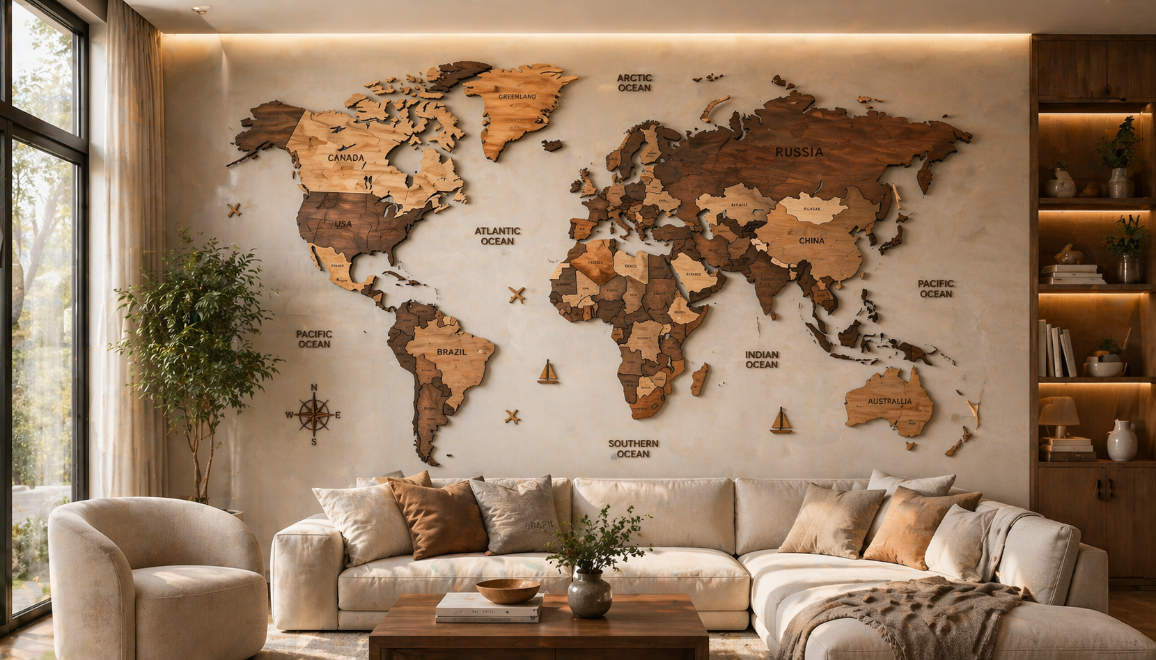 3D Wooden World Map
